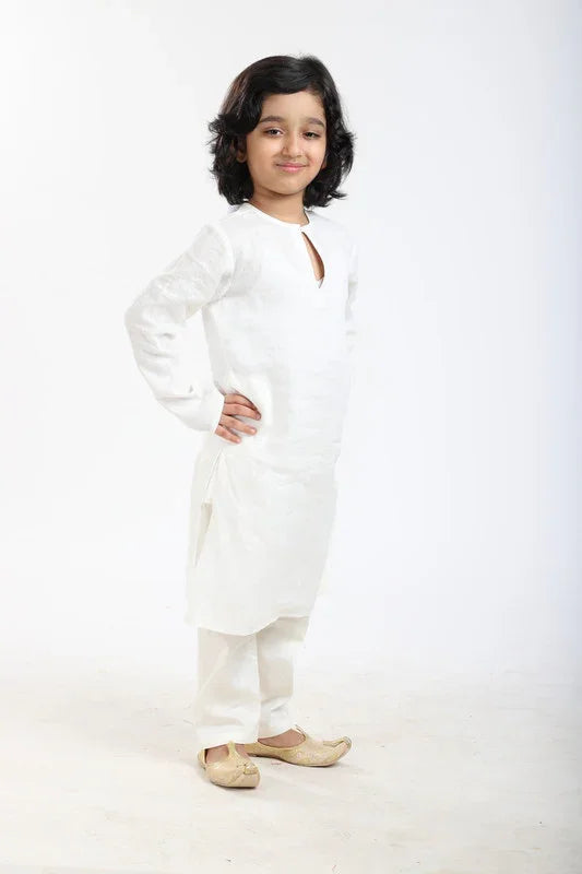 Classic White Linen Kurta Pajama Set