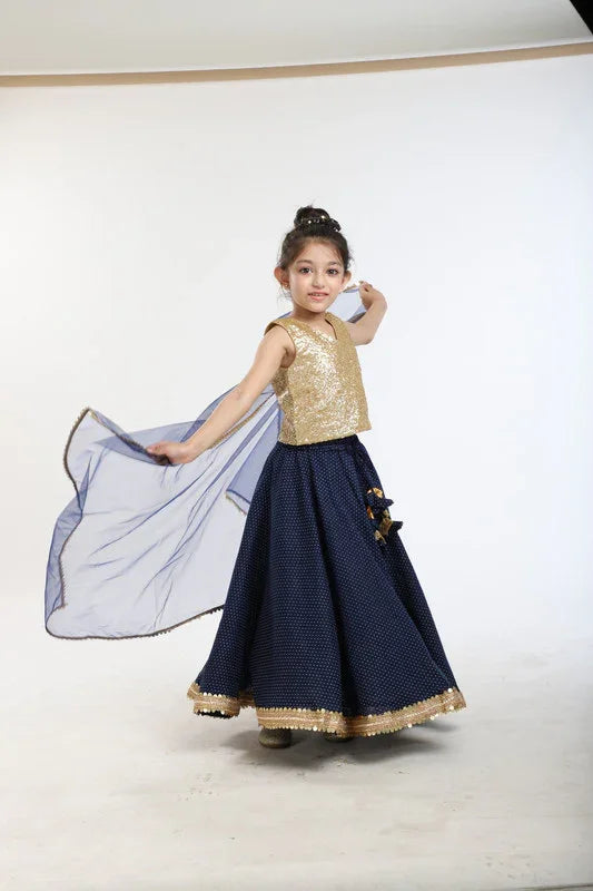 Navy Blue Polka & Sequin Lehenga Set
