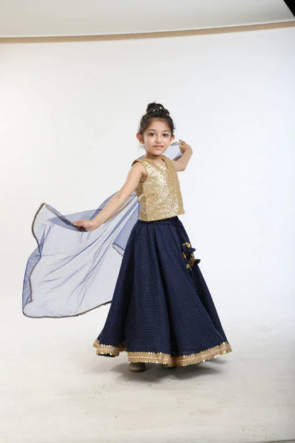 Navy Blue Polka & Sequin Lehenga Set