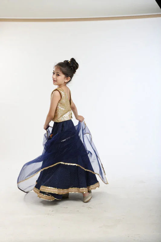 Navy Blue Polka & Sequin Lehenga Set