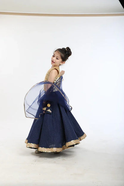 Navy Blue Polka & Sequin Lehenga Set