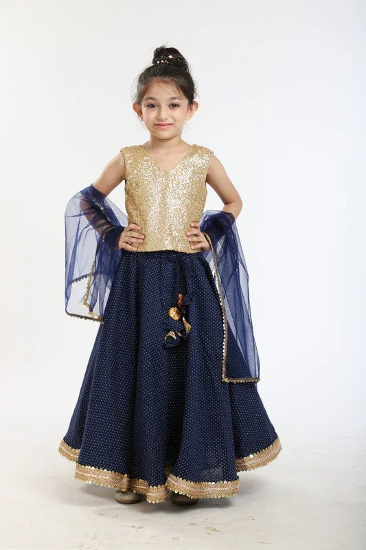Navy Blue Polka & Sequin Lehenga Set