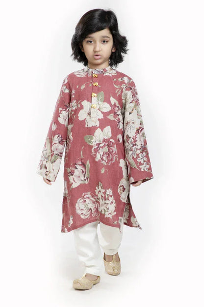Rust Floral Print Kurta Pajama Set