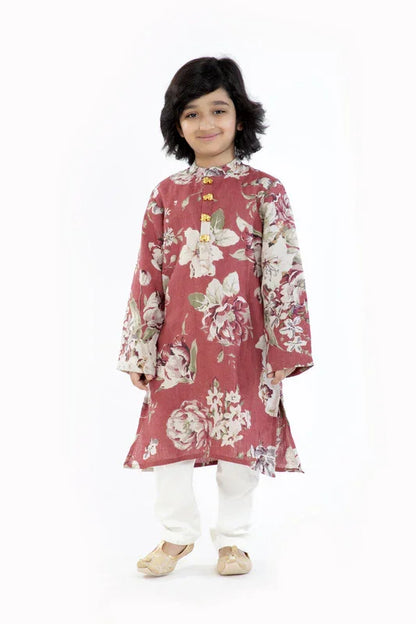 Rust Floral Print Kurta Pajama Set