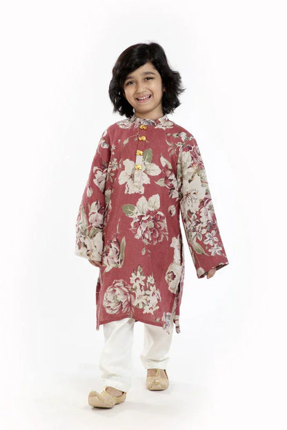 Rust Floral Print Kurta Pajama Set