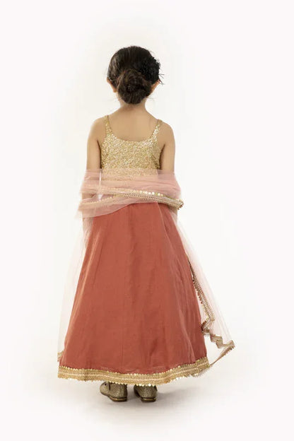 Gold Sequin & Rust Lehenga Set