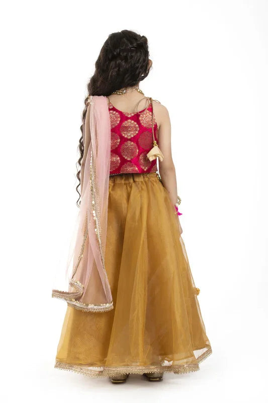 Red & Mustard Zari Lehenga Set with Kamarband