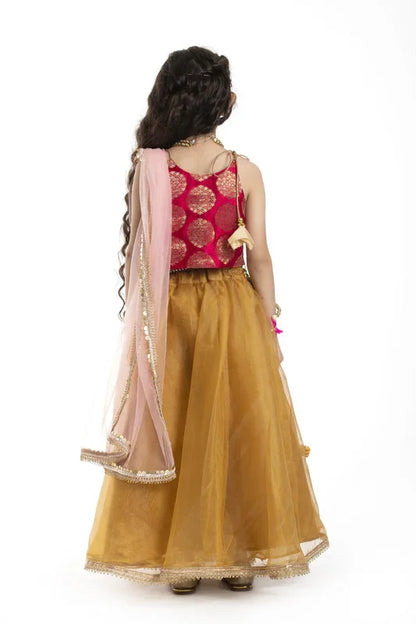 Red & Mustard Zari Lehenga Set with Kamarband