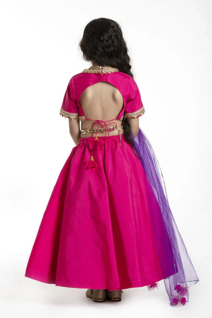Pink & Purple Raw Silk Lehenga Set