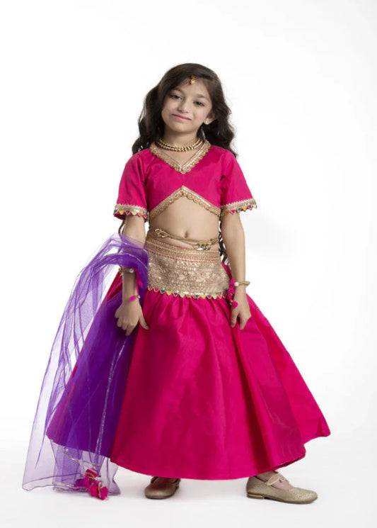 Pink & Purple Raw Silk Lehenga Set
