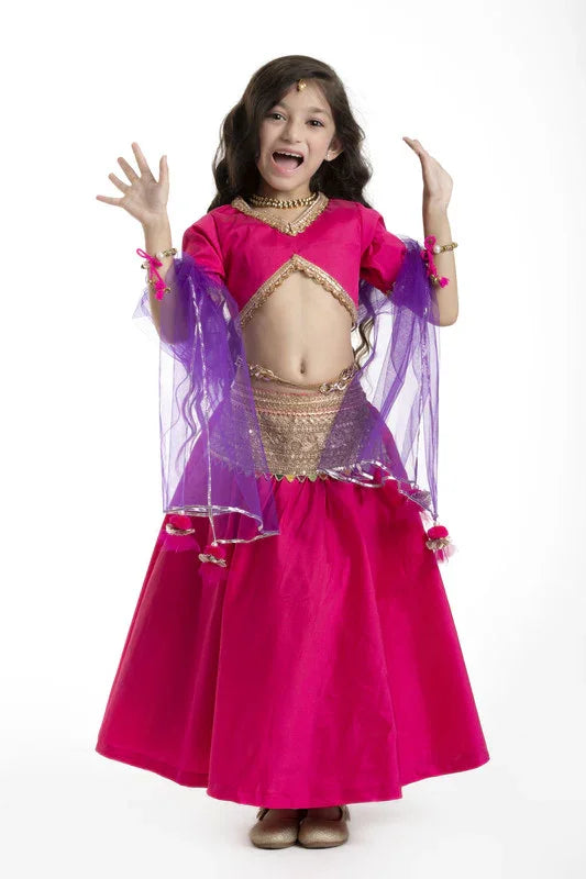 Pink & Purple Raw Silk Lehenga Set