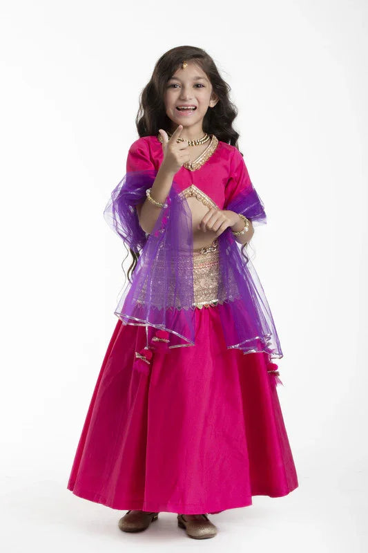 Pink & Purple Raw Silk Lehenga Set