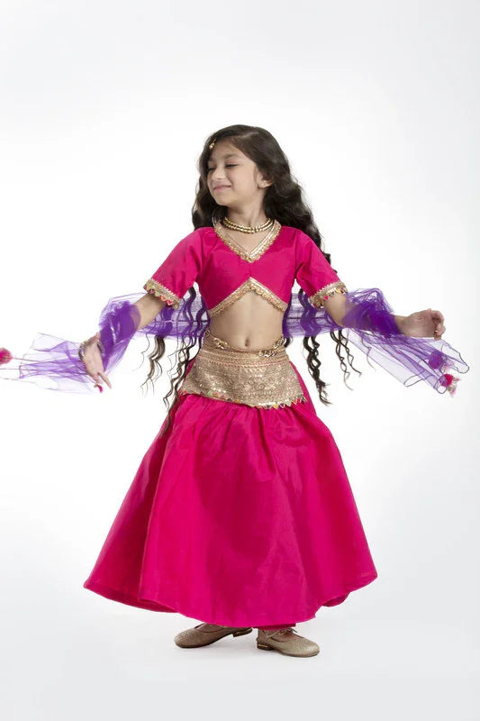 Pink & Purple Raw Silk Lehenga Set