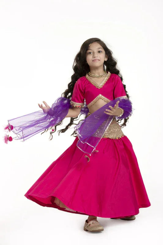 Pink & Purple Raw Silk Lehenga Set