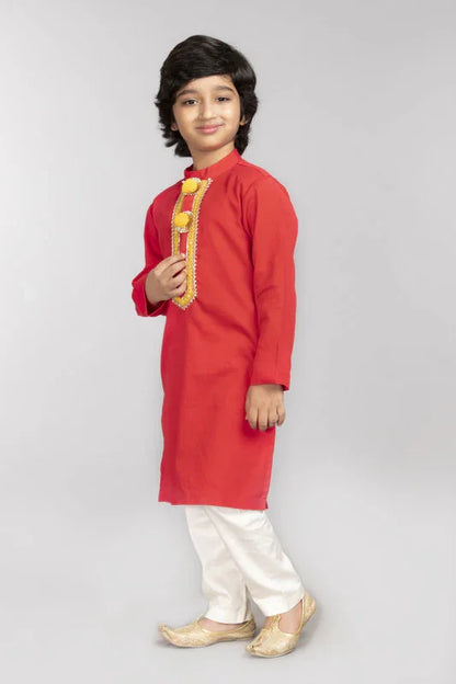 Red Cotton Kurta Pajama Set