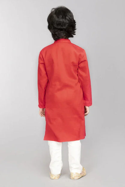 Red Cotton Kurta Pajama Set