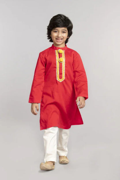Red Cotton Kurta Pajama Set