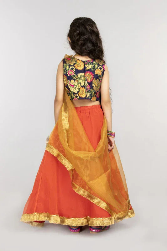 Navy & Orange Embroidered Lehenga Set