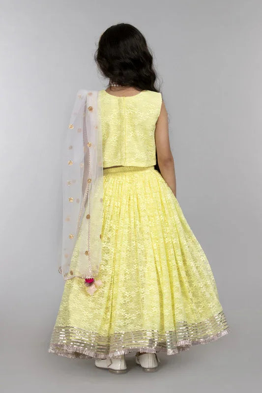 Lime Yellow Lace Lehenga Set
