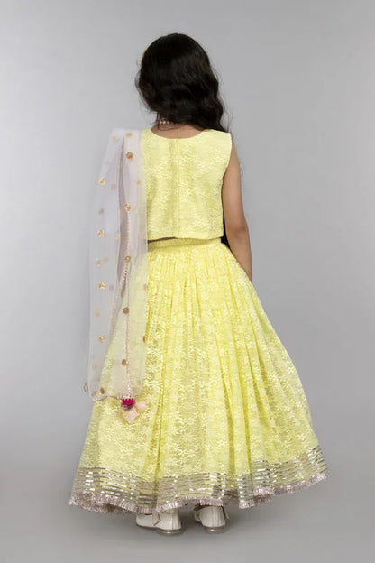 Lime Yellow Lace Lehenga Set