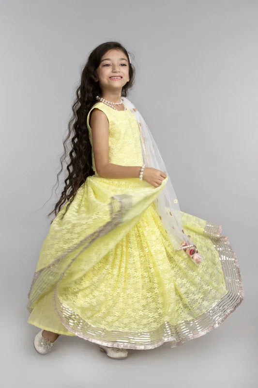 Lime Yellow Lace Lehenga Set