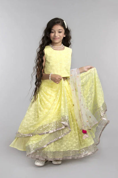 Lime Yellow Lace Lehenga Set