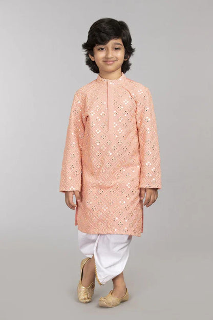 Peach Mirror Work Kurta Pajama Set