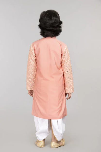 Peach Mirror Work Kurta Pajama Set