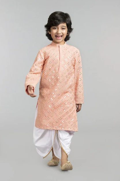 Peach Mirror Work Kurta Pajama Set