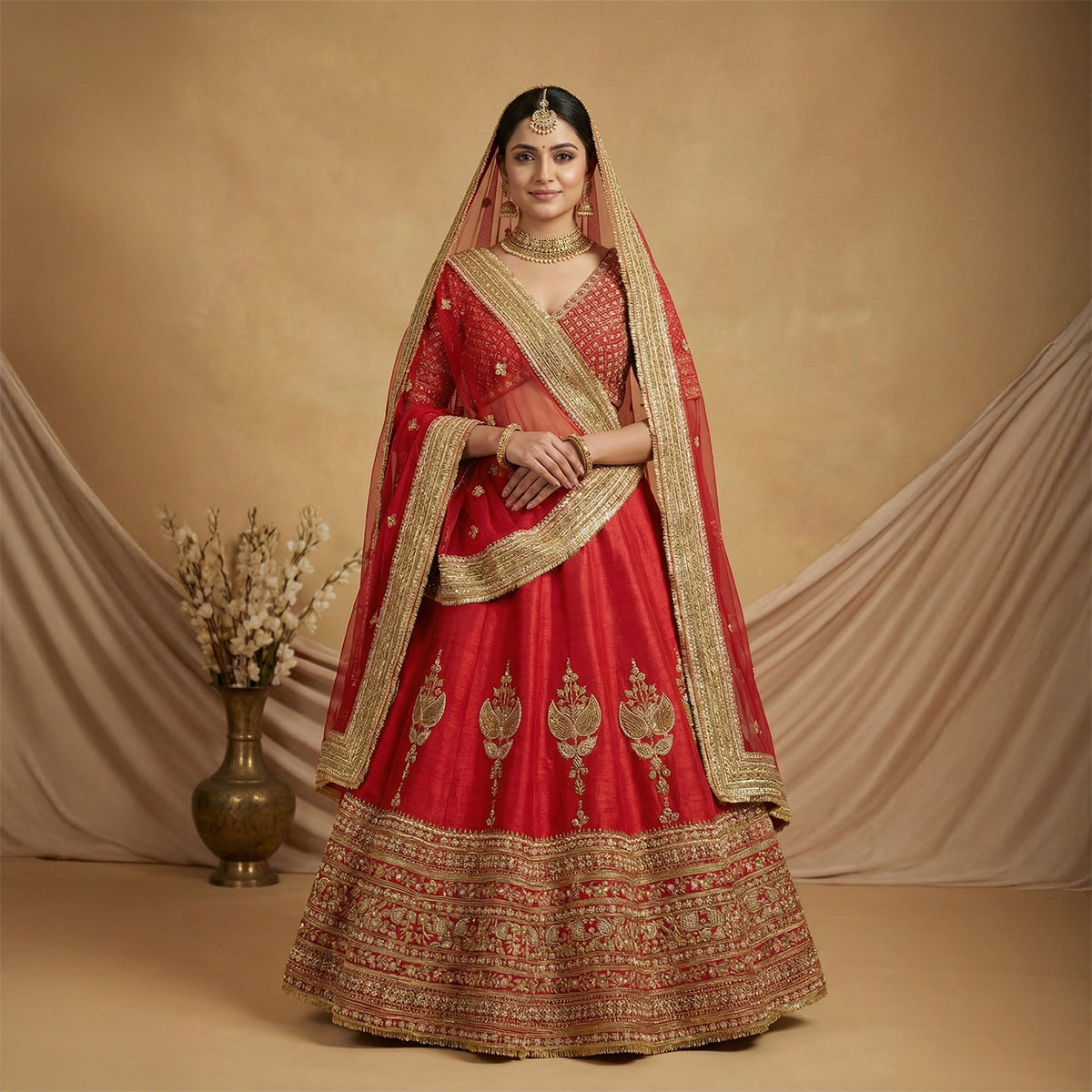 Customized red bridal lehenga with heavy embroidery
