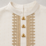 Ivory Chanderi Silk Embroidered Kurta Pajama Set for Boys