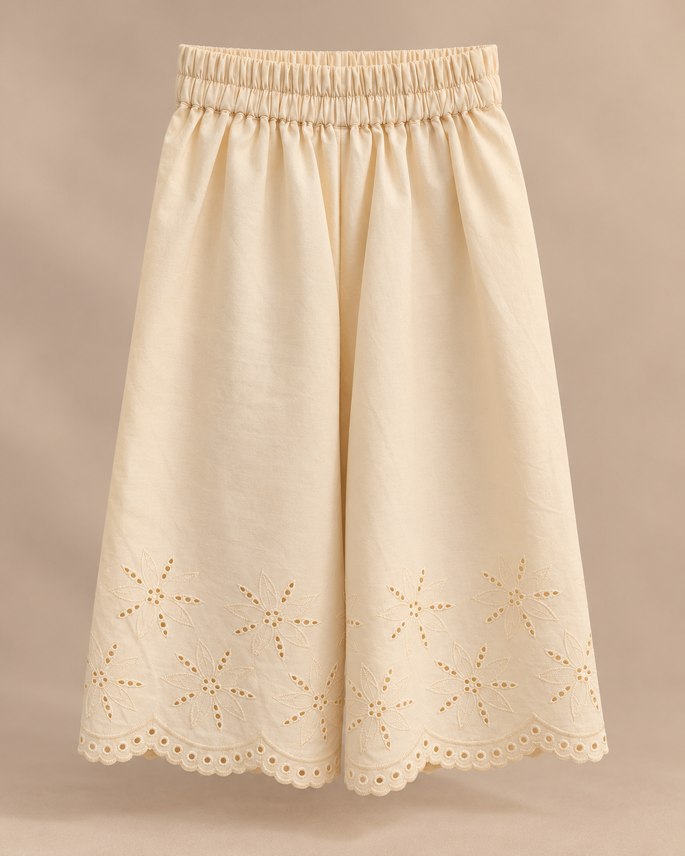 Girls Cream Pure Cotton Palazzo Set with Cutwork Embroidery