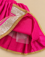 Girls Pink Tissue Fabric Lehenga Set with Gota Work and Embellished Blouse