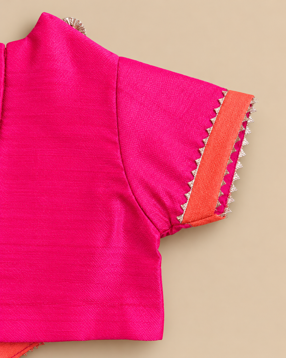 Girls Pink Tissue Fabric Lehenga Set with Gota Work and Embellished Blouse