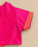 Girls Pink Tissue Fabric Lehenga Set with Gota Work and Embellished Blouse