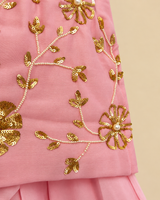 Girls Pink Chanderi Salwar Set with Sequin Hand Embroidery