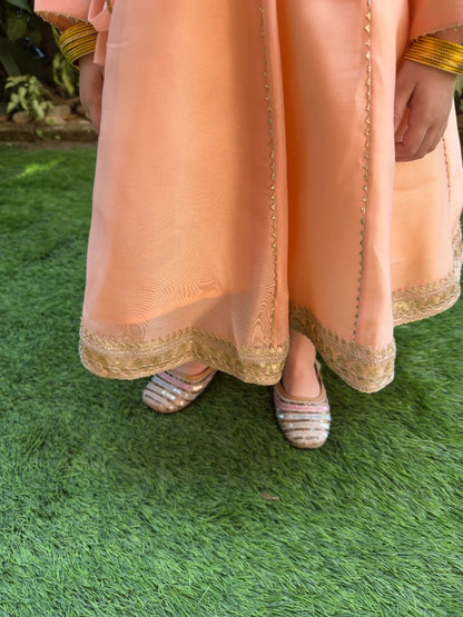 Chanderi silk peach col anarkali featuring exquisite embroidery set