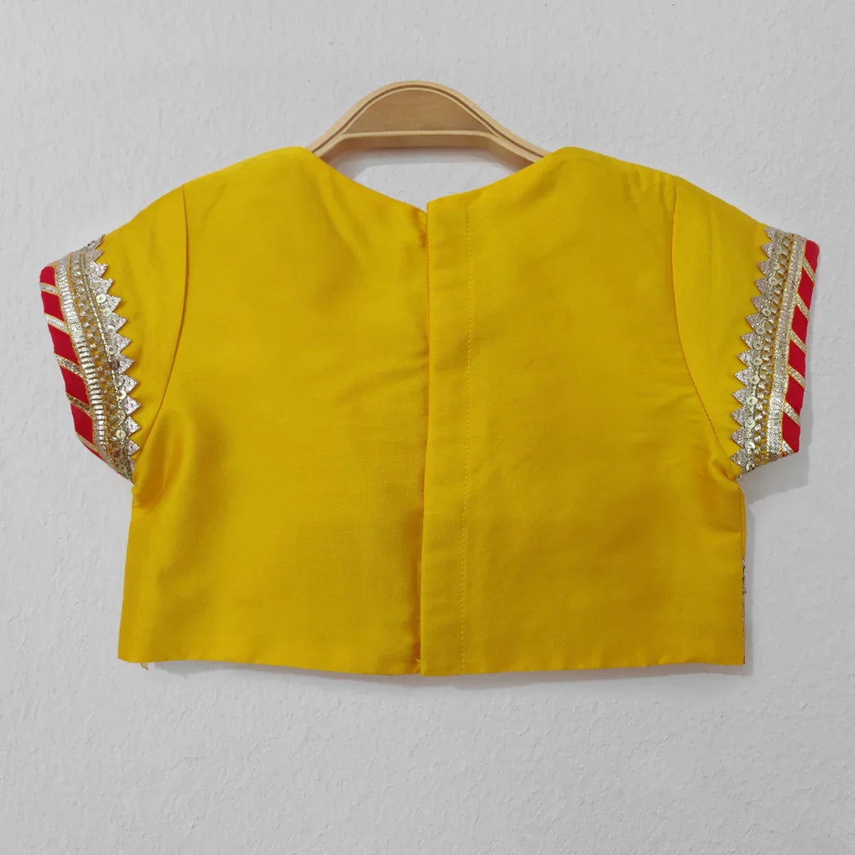 Yellow Silk Top & Red Bandhani Skirt with Dupatta