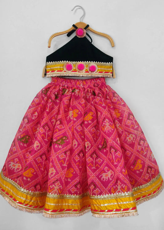Black Velvet Top with Patola Print Lehenga