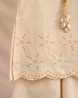 Girls Cream Pure Cotton Palazzo Set with Cutwork Embroidery