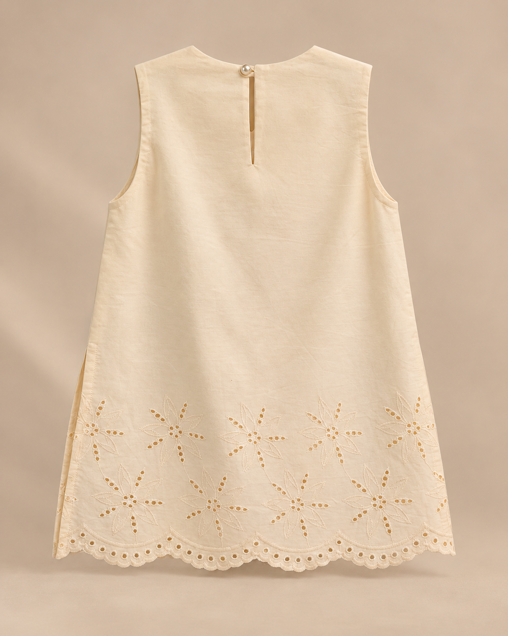 Girls Cream Pure Cotton Palazzo Set with Cutwork Embroidery