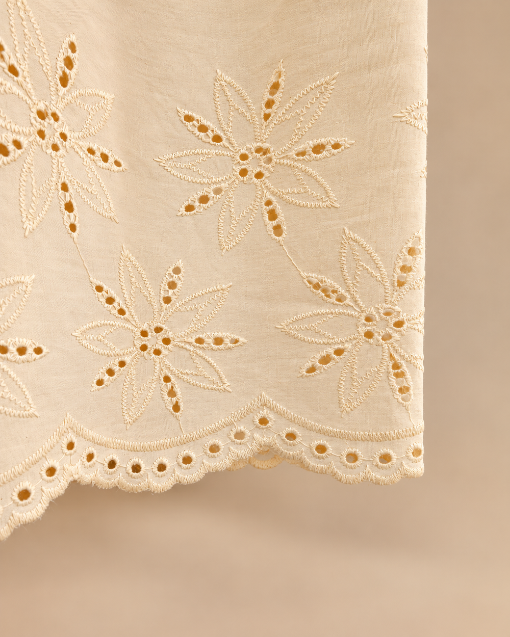Girls Cream Pure Cotton Palazzo Set with Cutwork Embroidery