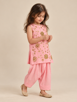 Girls Pink Chanderi Salwar Set with Sequin Hand Embroidery