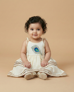Load image into Gallery viewer, Off White Pure Cotton Mayurpankh Embroidered Top &amp; Plazo Set for Girls
