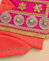 Girls Coral Pink Tissue Lehenga Set with Gota Work and Embellished Blouse