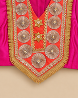 Girls Pink Tissue Fabric Lehenga Set with Gota Work and Embellished Blouse