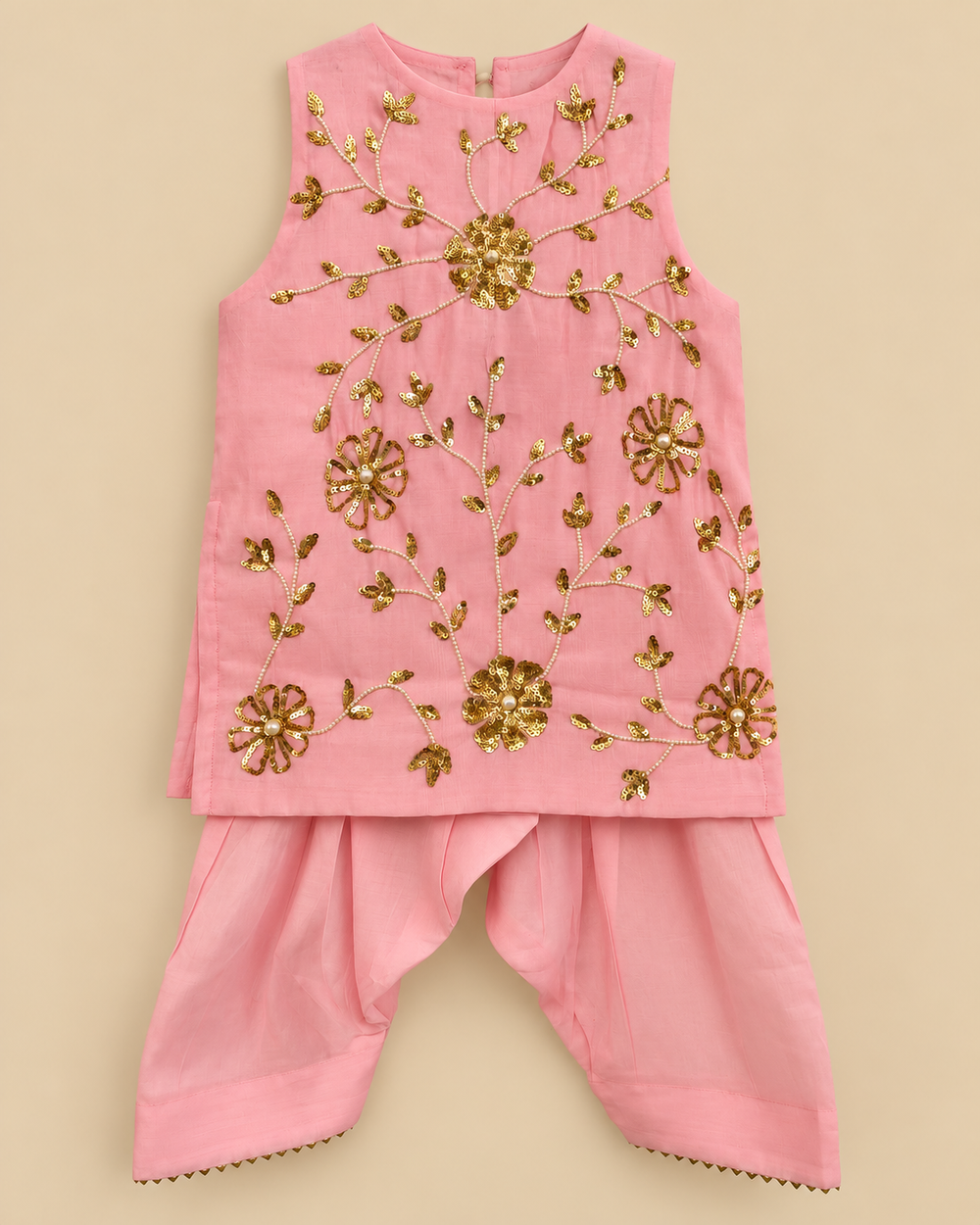 Girls Pink Chanderi Salwar Set with Sequin Hand Embroidery