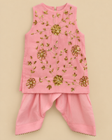 Girls Pink Chanderi Salwar Set with Sequin Hand Embroidery