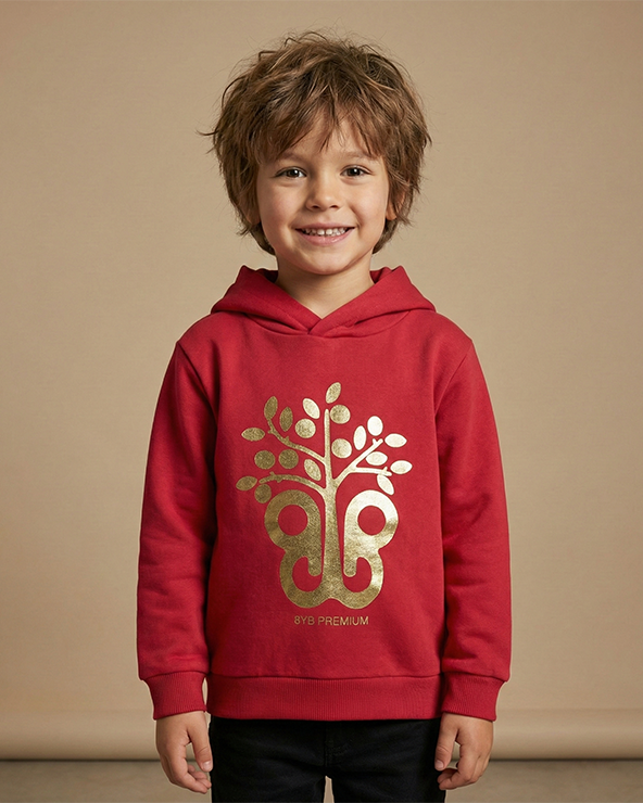 Red cotton blend hoodie for kids