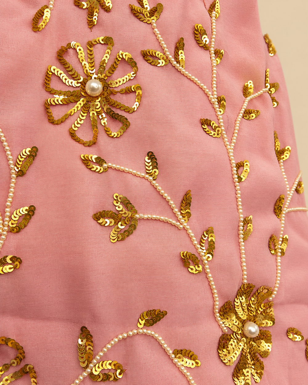 Girls Pink Chanderi Salwar Set with Sequin Hand Embroidery